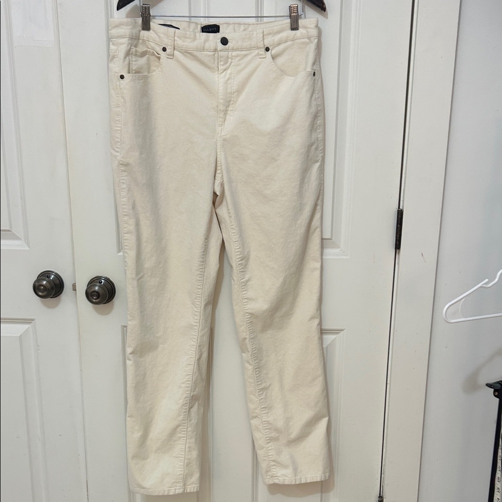 Talbots Corduroy Straight Leg Pants size 14 cream 30” inseam